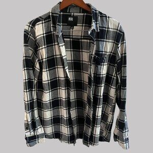 RSQ Flannel Shirt Men's L‎ Black White Check Button Up Casual Outdoors Work